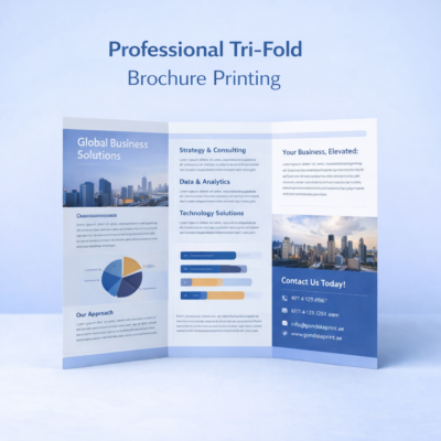 Professional tri-fold brochure printing with premium paper and clean fold design for business marketing