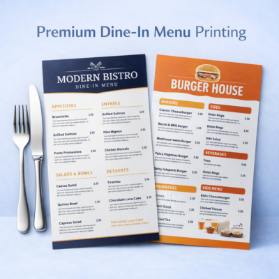 Dine in menu printing UAE with premium quality design for restaurants and cafes