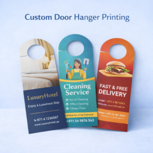 Custom door hanger printing UAE with high-quality design for marketing and hotel use