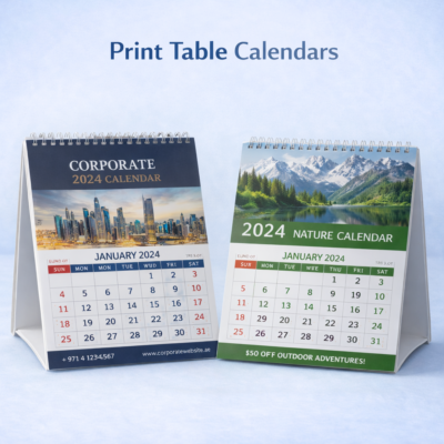 Table calendar printing UAE with custom desk calendar designs for corporate branding