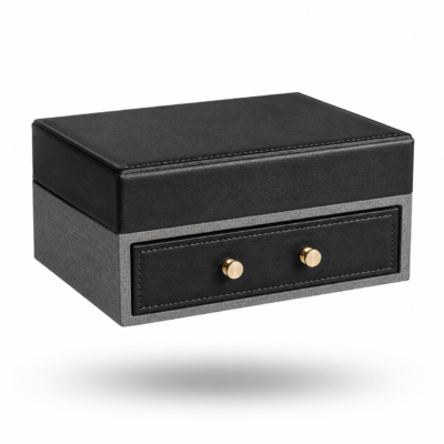 Premium PU Leather Drawer Memo Pad Holder — Luxury Desktop Stationery Box with Pull-Out Note Drawer