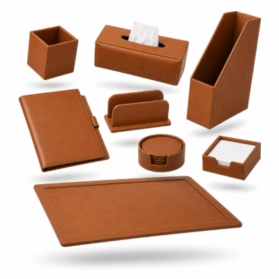 Premium PU Leather Executive Office Stationery Set — Complete Desk Accessory Collection for Corporate Offices & Luxury Workspaces