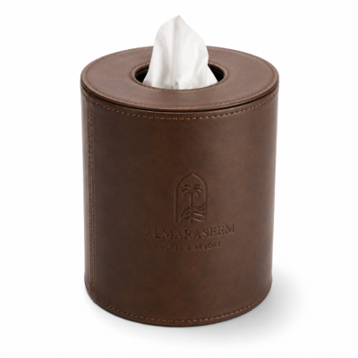 Premium PU Leather Round Tissue Box Holder — Custom Branded Cylindrical Tissue Dispenser for Hotels & Luxury Interiors