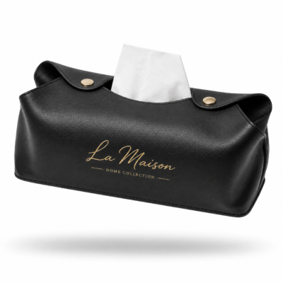 Premium PU Leather Soft-Sided Tissue Box Cover — Custom Branded Decorative Tissue Holder with Gold Foil Logo & Snap Closure